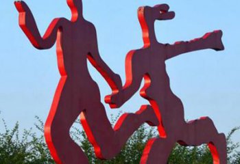 张家口中领雕塑-多彩情侣跑步雕塑