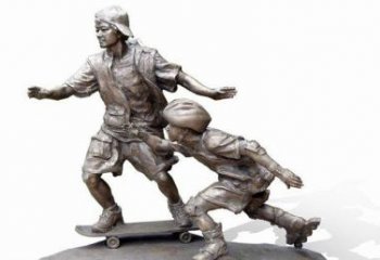 张家口令人惊叹的广场滑板男孩铜雕塑