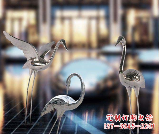 张家口精致镜面不锈钢仙鹤雕塑