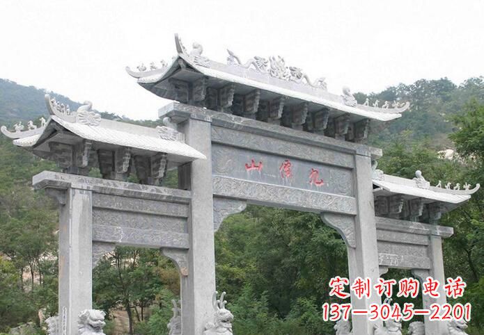 张家口三门仿古牌坊石雕,精美绝伦