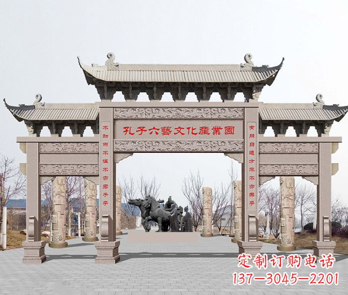 张家口景区三门石雕牌坊-高质美观可靠的雕塑装置