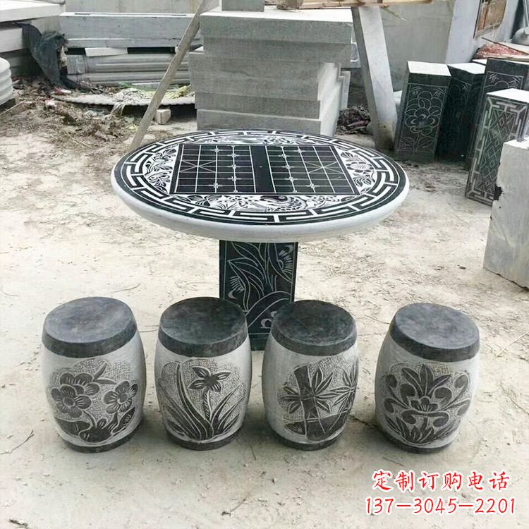 张家口精美梅兰竹菊形石桌凳，无与伦比的艺术美感