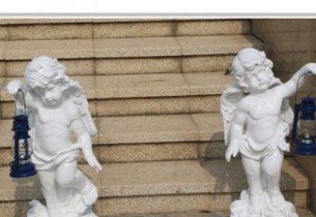张家口领雕塑-汉白玉小天使公园西方人物路灯石雕
