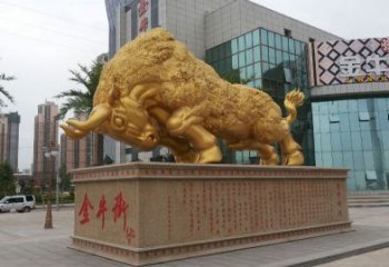 张家口鎏金开荒牛铜雕像，城市街道景观动物雕塑