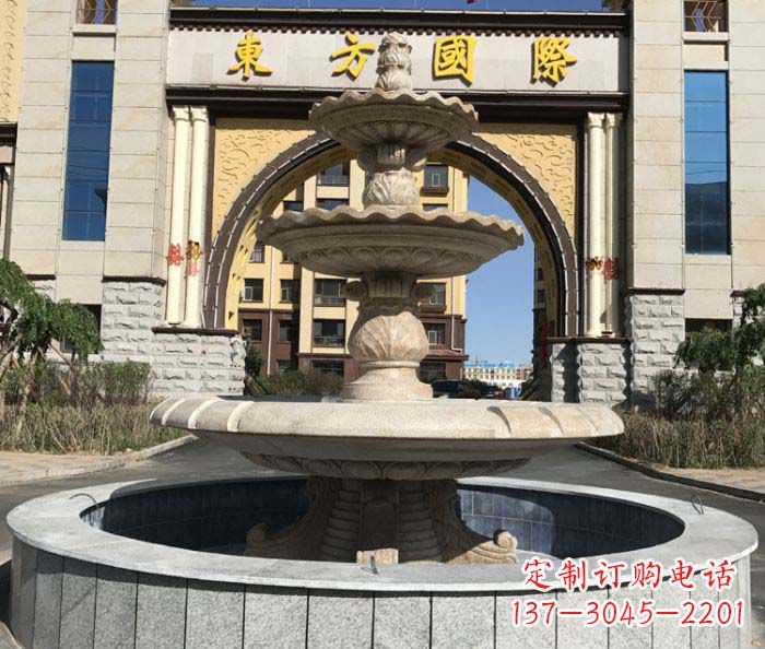 张家口三层欧式喷泉石雕，为小区增添质感