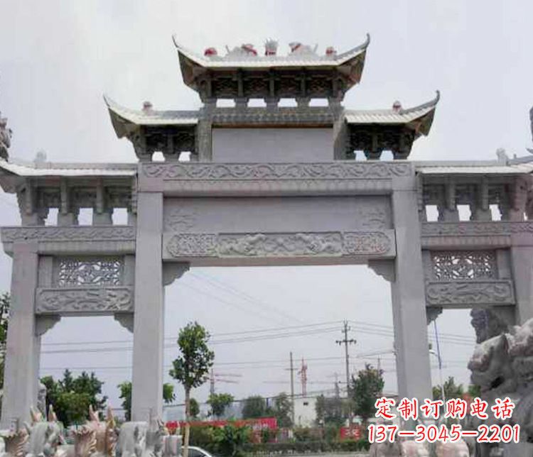 张家口中领雕塑-三门牌坊大理石石雕