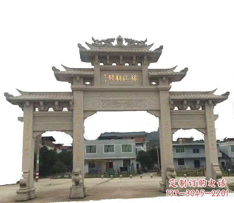 张家口三门牌坊仿古石雕,雕刻精美传承传统
