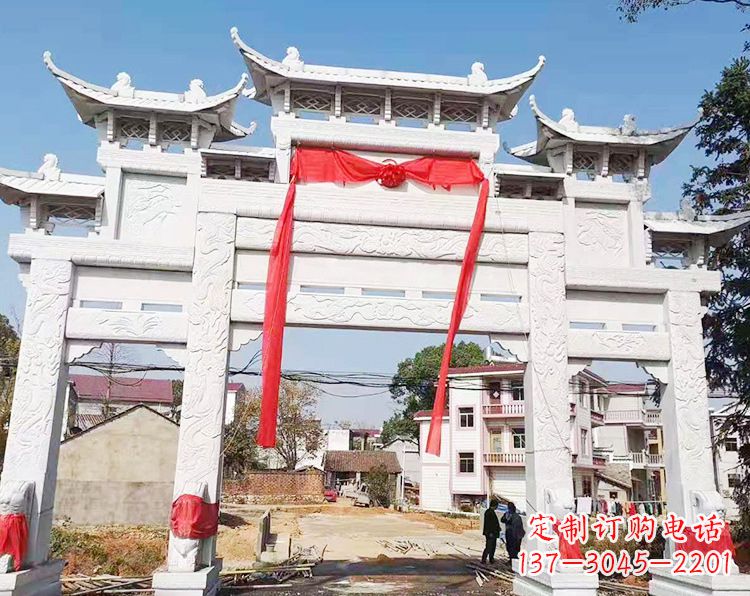 张家口三门三楼石雕牌坊：专业定制牌坊雕塑
