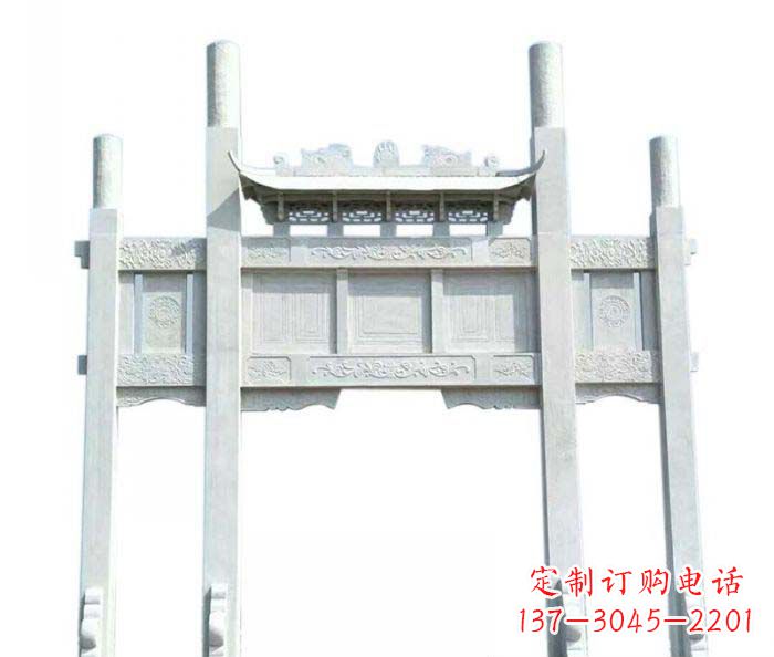 张家口三门石雕牌坊定制精美牌坊雕塑