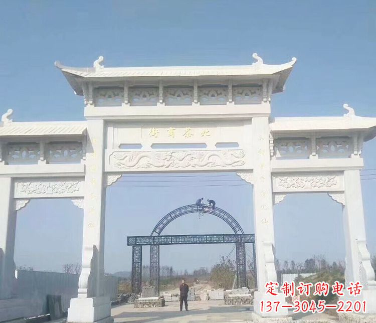 张家口石牌坊三门牌坊石雕 (4)