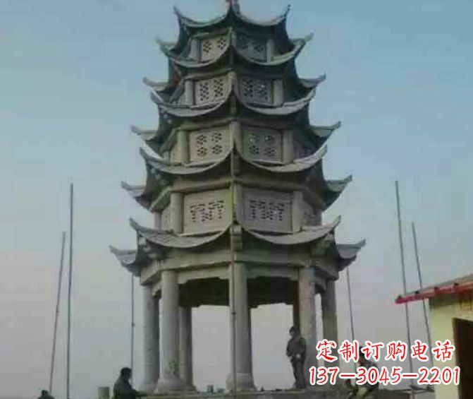 张家口双层大理石凉亭石雕 (2)