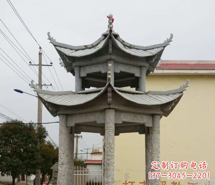 张家口双层仿古凉亭石雕 (2)