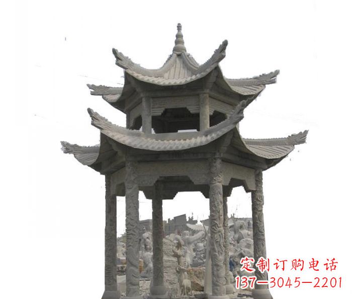 张家口双层仿古石雕凉亭 (2)