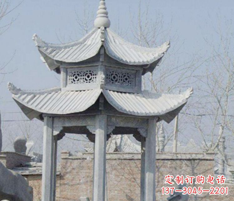 张家口双层仿古六角凉亭石雕