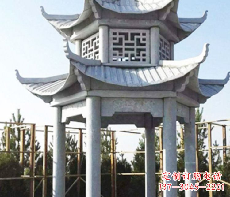 张家口双层仿古石凉亭石雕_2