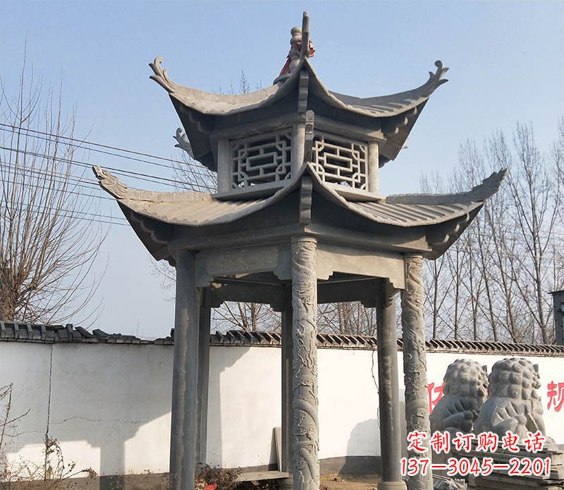张家口双层户外凉亭石雕 (2)
