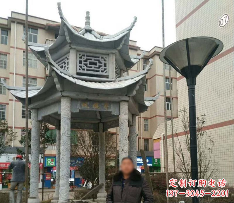 张家口双层六角凉亭石雕