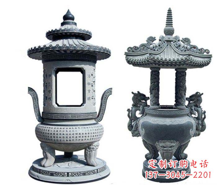 张家口寺庙景观仿古香炉石雕