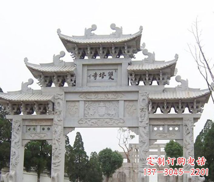 张家口寺庙三门牌坊石雕 (2)
