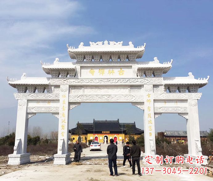 张家口寺庙三门五楼石牌坊石雕_2