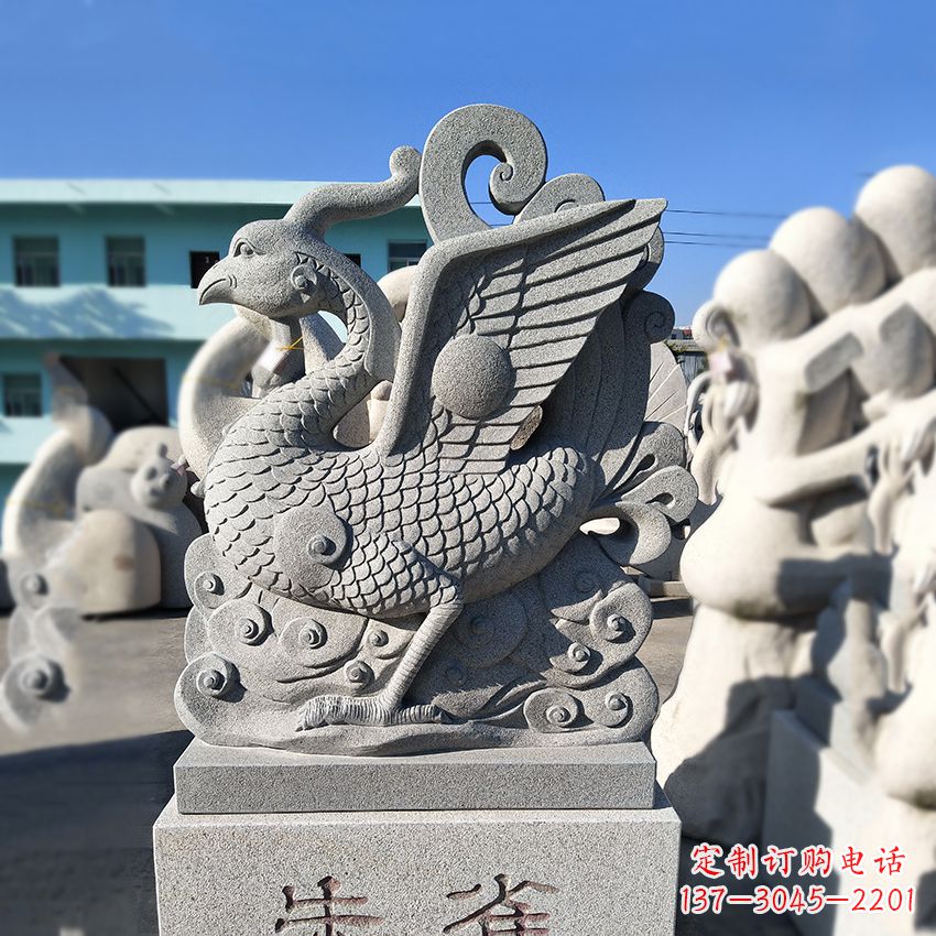 张家口天之四灵之朱雀神鸟砂岩石雕塑