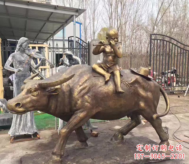 张家口铜雕户外牧童骑牛