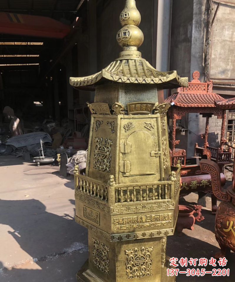 张家口铜雕香炉塔寺庙摆件