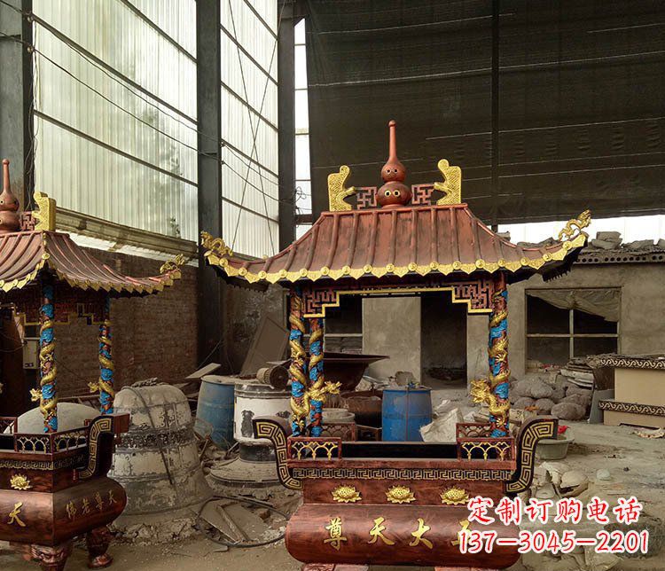 张家口铜雕小型寺庙香炉摆件