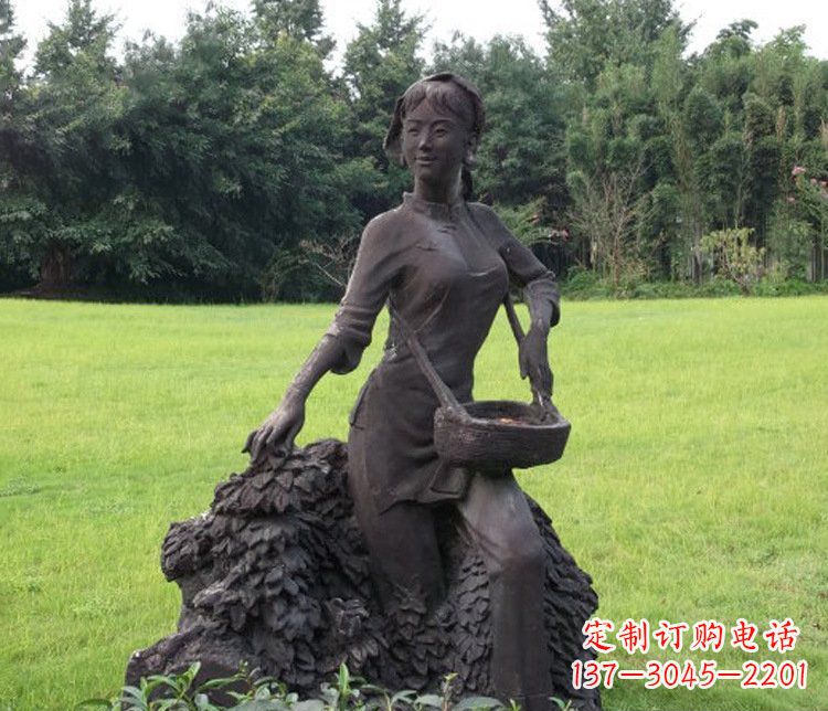张家口铜雕园林采茶女孩人物雕塑