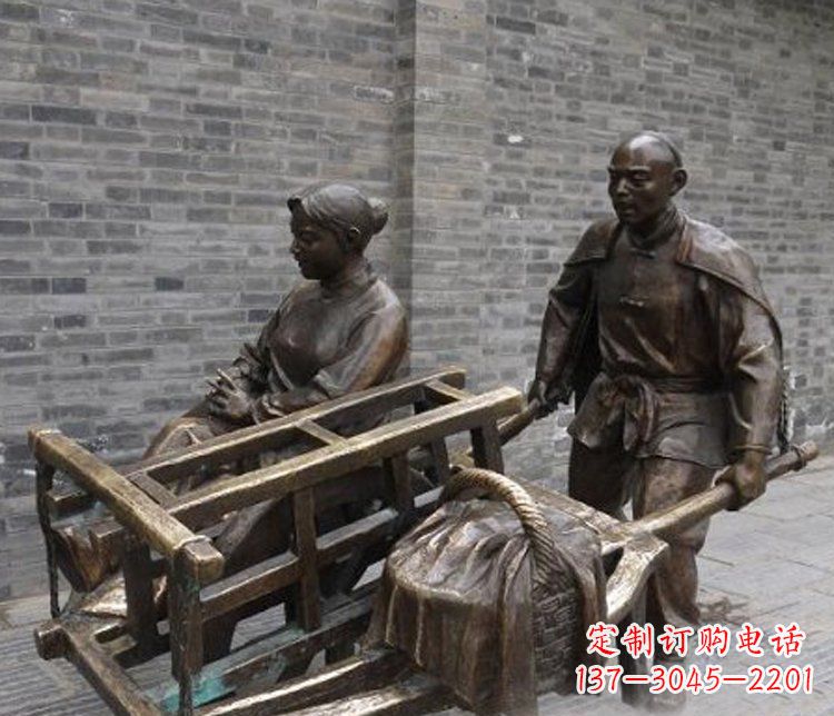 张家口推独轮车的人物铜雕