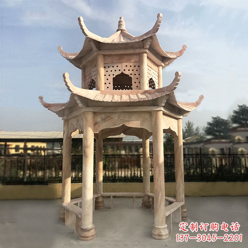 张家口晚霞红大理石凉亭雕塑