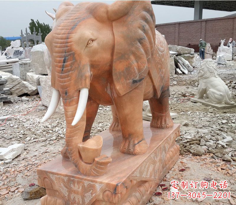 张家口晚霞红大象招财石雕