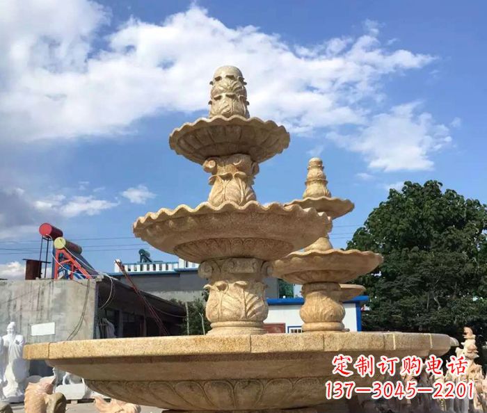 张家口晚霞红多层喷泉石雕