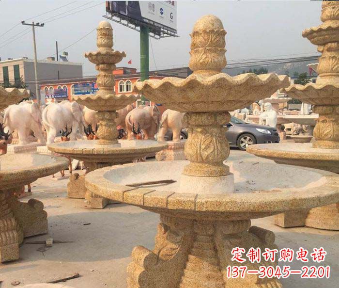 张家口晚霞红多层大型石雕喷泉