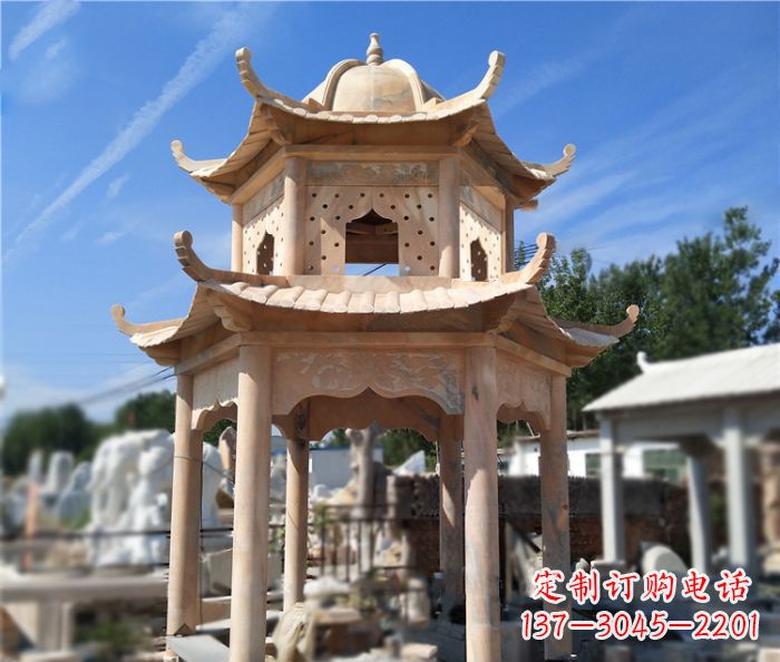 张家口晚霞红公园双层六角凉亭石雕