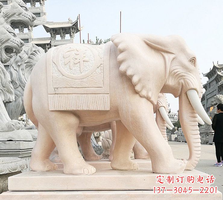 张家口晚霞红吉祥如意大象石雕