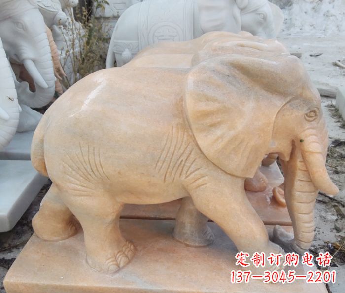 张家口晚霞红吉祥如意大象石雕 (3)