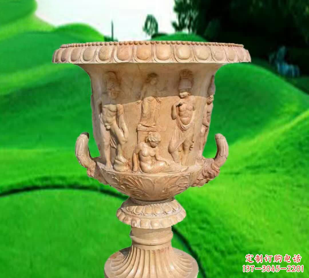 张家口晚霞红欧式花盆石雕
