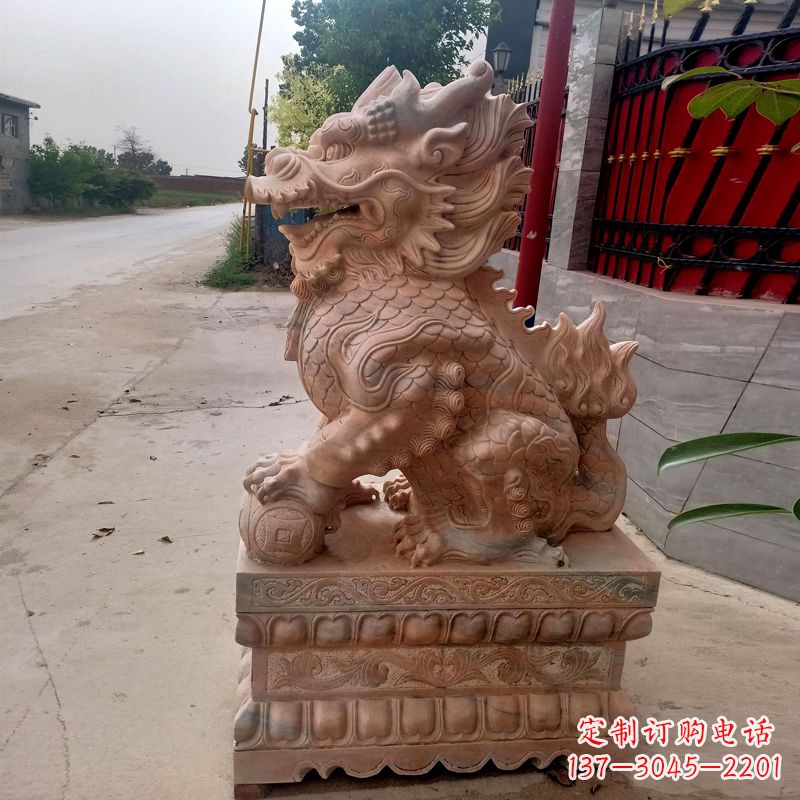 张家口晚霞红麒麟石雕
