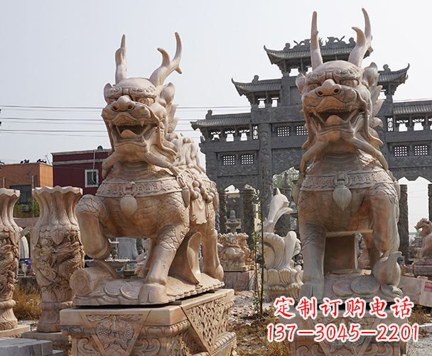 张家口晚霞红瑞兽麒麟石雕 (2)