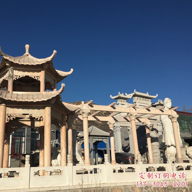 张家口晚霞红石雕凉亭花架