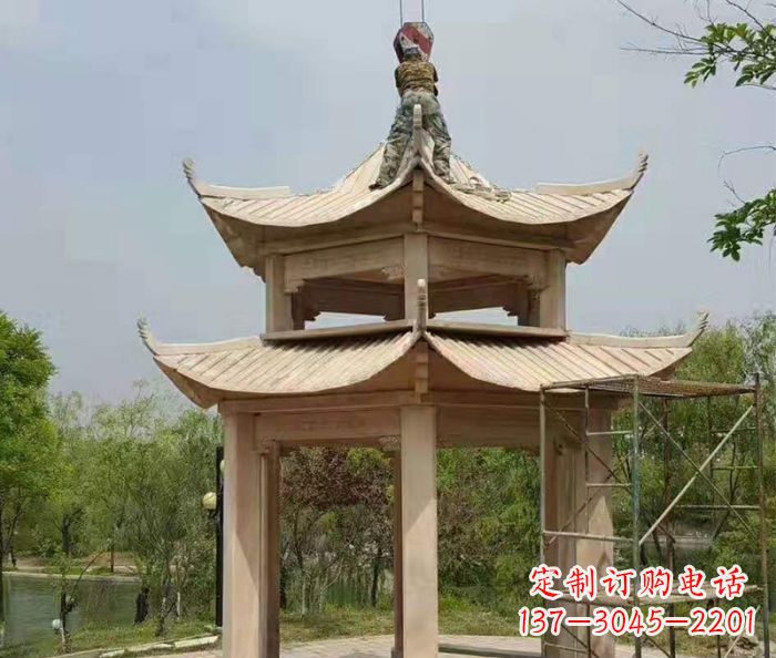 张家口晚霞红双层凉亭石雕 (2)