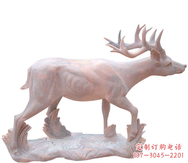 张家口晚霞红小鹿石雕