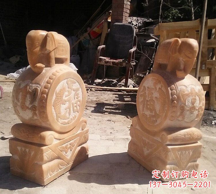 张家口晚霞红小象门墩