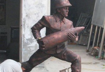 张家口铜雕炮弹战士，象征勇气和决心