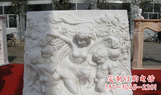 张家口西方女人与孩子汉白玉浮雕
