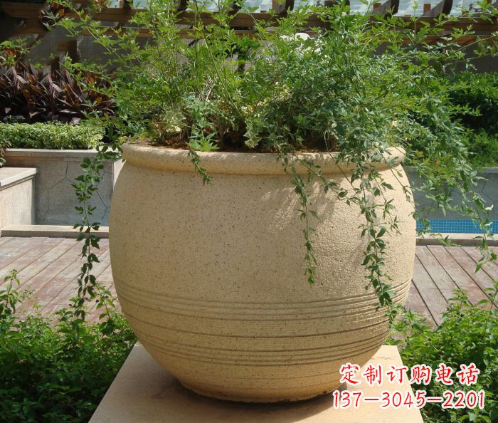 张家口小区景观大理石花盆石雕 (2)