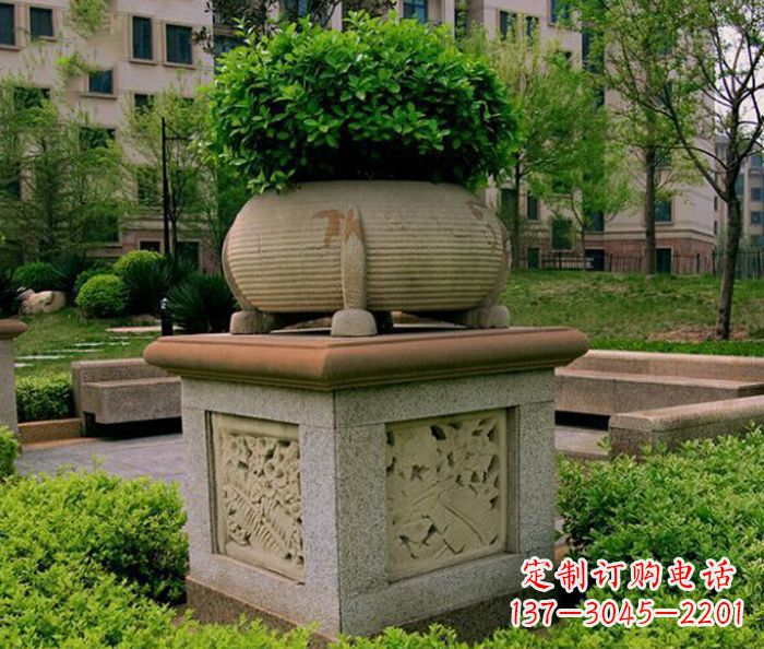 张家口小区景观大理石花盆石雕 (3)