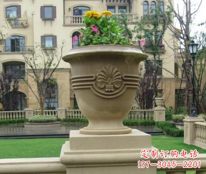 张家口小区景观大理石花盆石雕 (5)