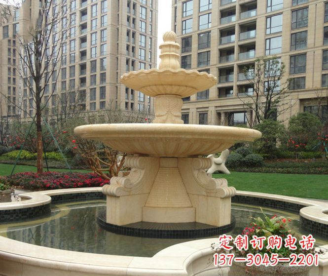 张家口小区景观晚霞红多层喷泉石雕 (3)